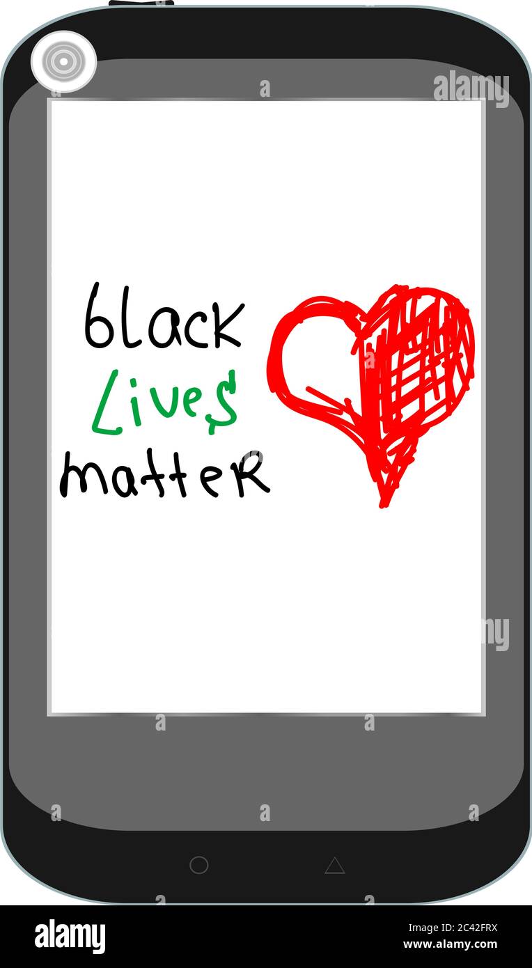 „Black Lives Matter“-Schriftzug. Handgezeichnete Herzen. Anti Rassismus und Rassengleichheit und Toleranz Banner. Alle Leben sind wichtig. Vorlage für soziale Medien. . Smartph Stockfoto