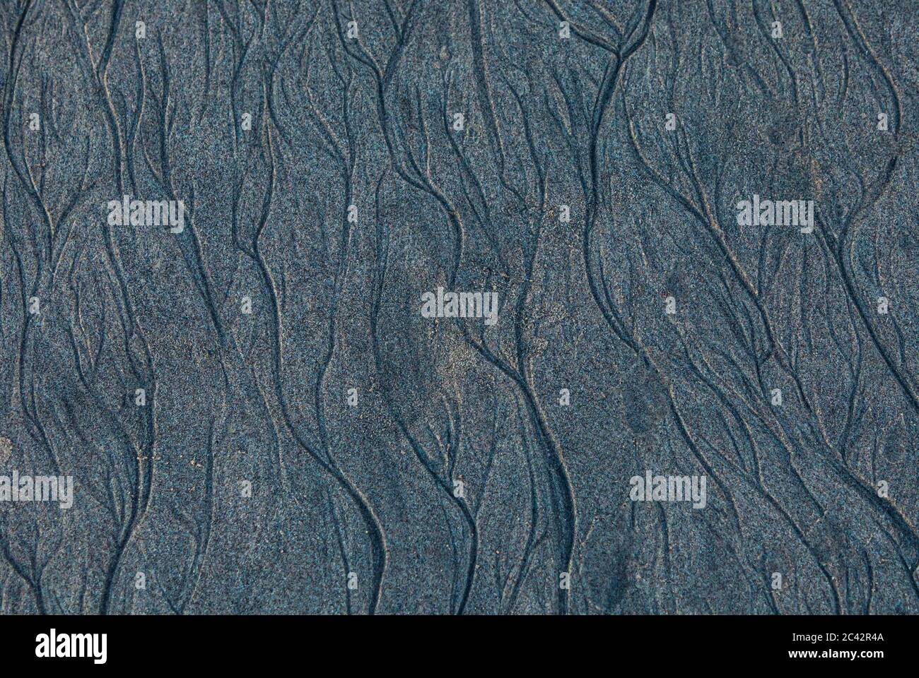 Kanäle erodierten im Sand des Strandes durch Ablassen der Wellen, Costa Azul, San Jose del Cabo, BCS, Mexiko. Stockfoto