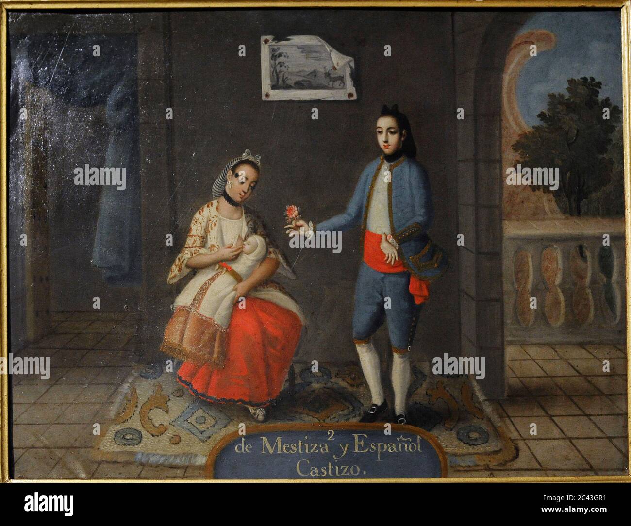 Pintura de castas. Pintura anónima. De Mestiza y español, castizo. Oleo sobre cobre (48 x 36 cm). 1775-1800. Virreinato de Nueva España. Escuela Mexicana. Mexiko Museo de América. Madrid. España. Stockfoto