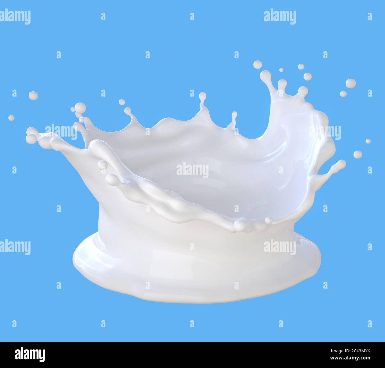 Splash von Milch. Beschneidungspfad enthalten. 3D-Darstellung Stockfoto