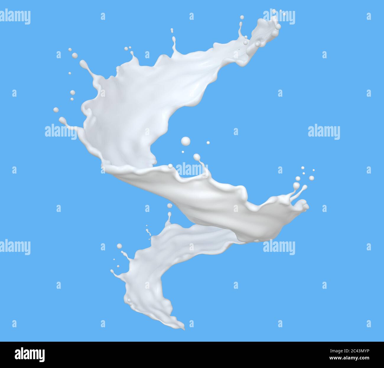 Milch in Form von verdrehtem Spritzer. Beschneidungspfad enthalten. 3D-Illustration Stockfoto