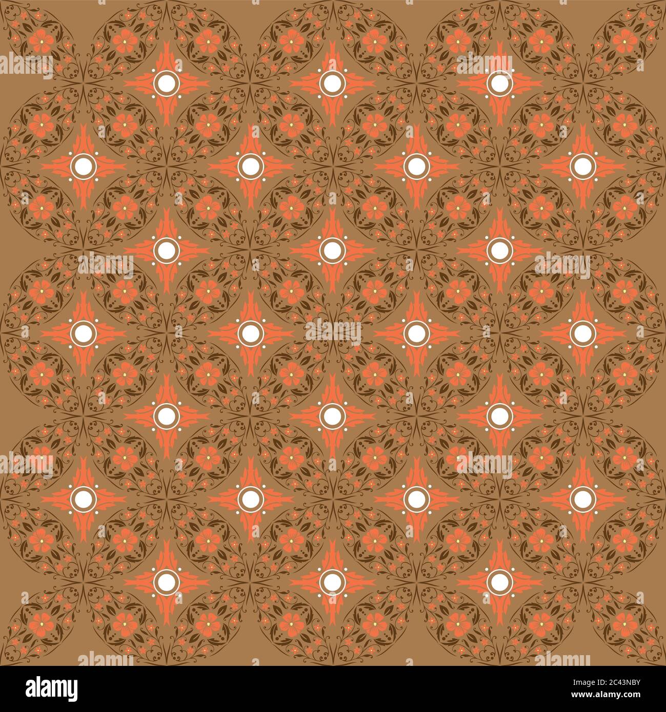 Einfache Blumenmotive auf Kawung Batik Design mit Mokka Farbe Stock Vektor