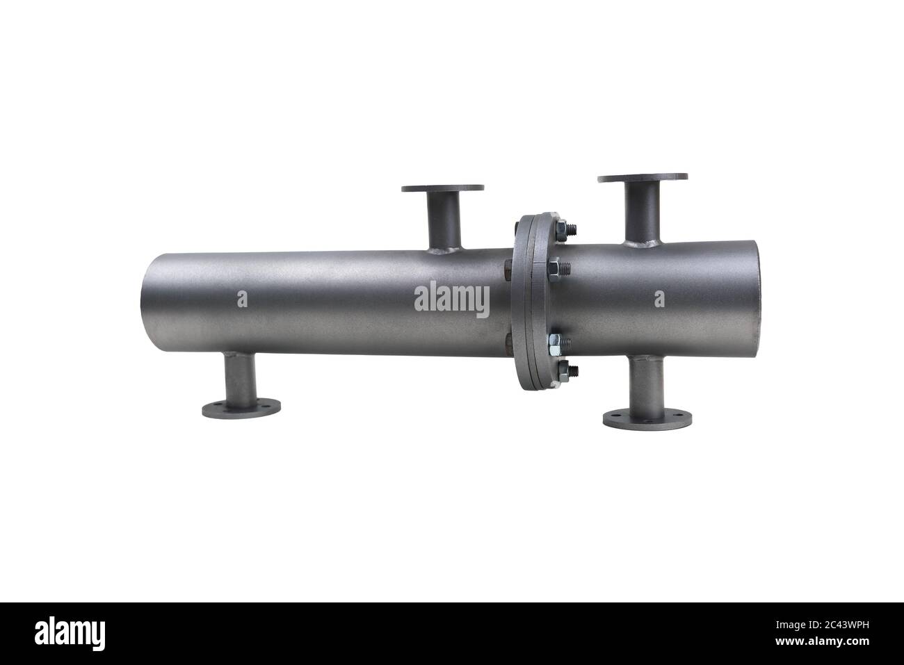 Wärmeübertrager für Gehäuse und Rohr auf weißem Hintergrund isoliert. Hochwertige Fotos Stockfoto