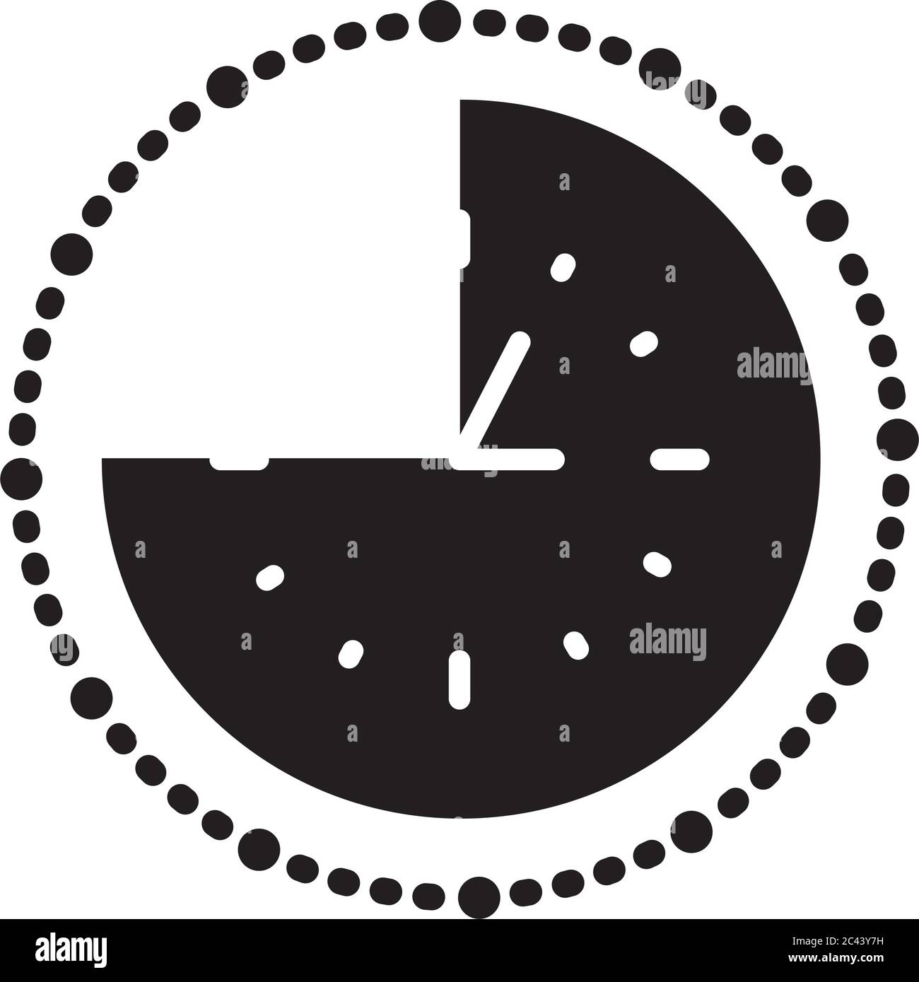 45 Minuten Uhr Symbol auf weißem Hintergrund, Silhouette Stil, Vektor-Illustration Stock Vektor