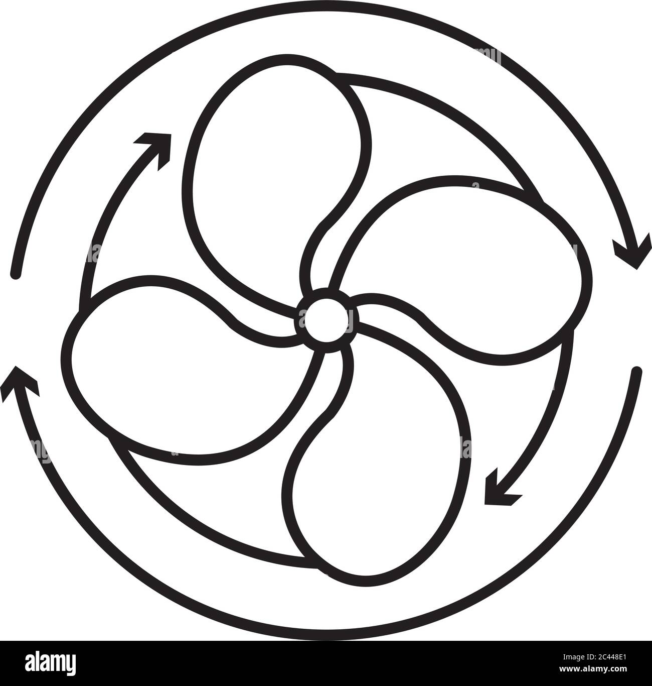 Belüftungssymbol, Lüfter mit Pfeilsymbol auf weißem Hintergrund, Linienstil, Vektorgrafik Stock Vektor