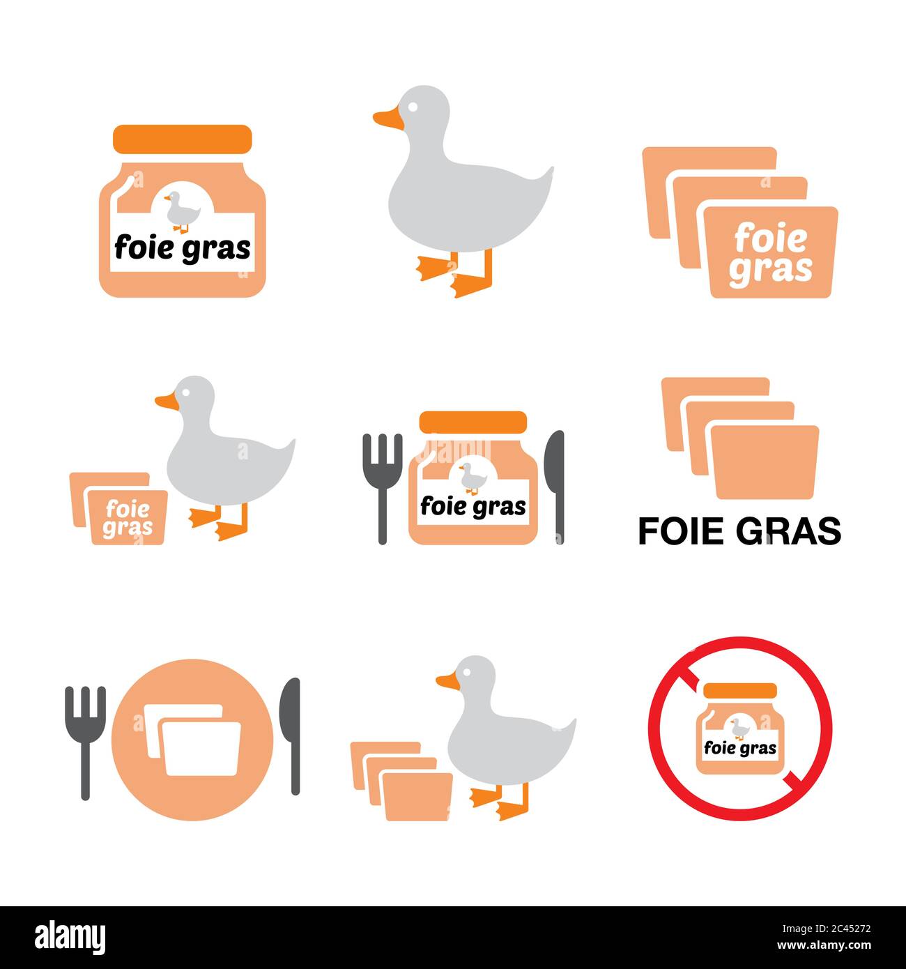 Foie Gras, Ente oder Gans Vektor Farbe Symbole Set - Lebensmittel, Restaurants Industrie Stock Vektor