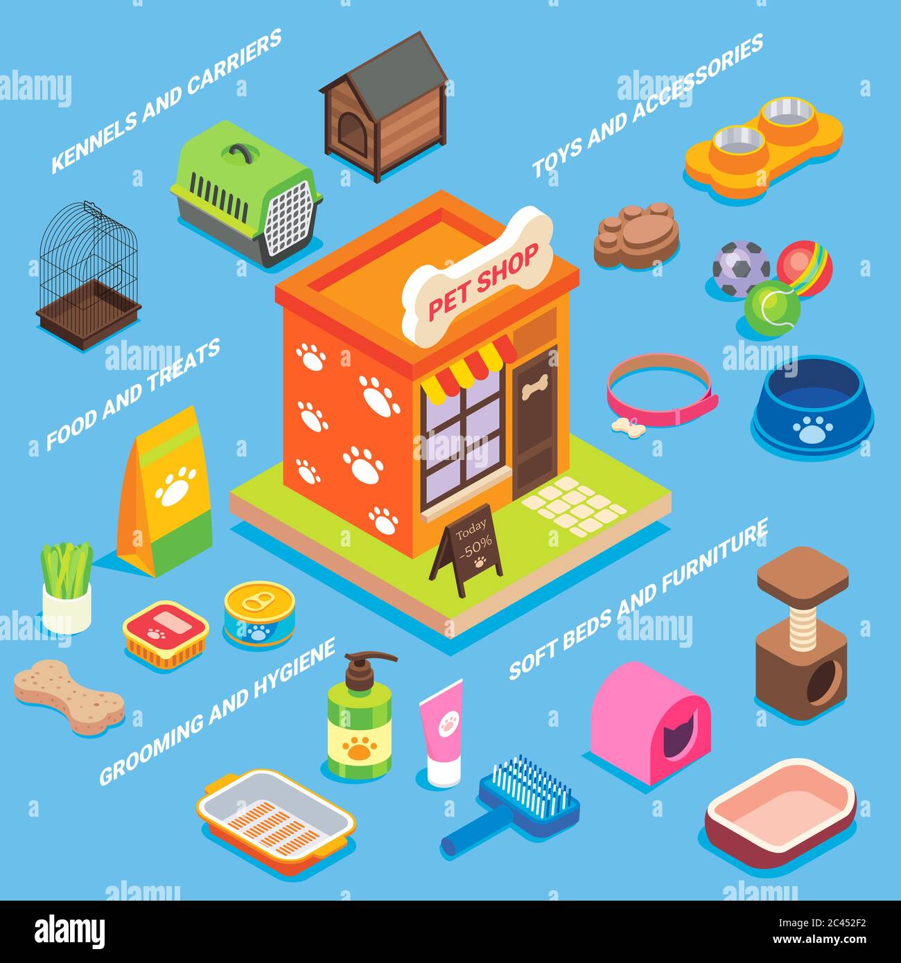 PET Store Vektor flach isometrisches Icon Set Stock Vektor