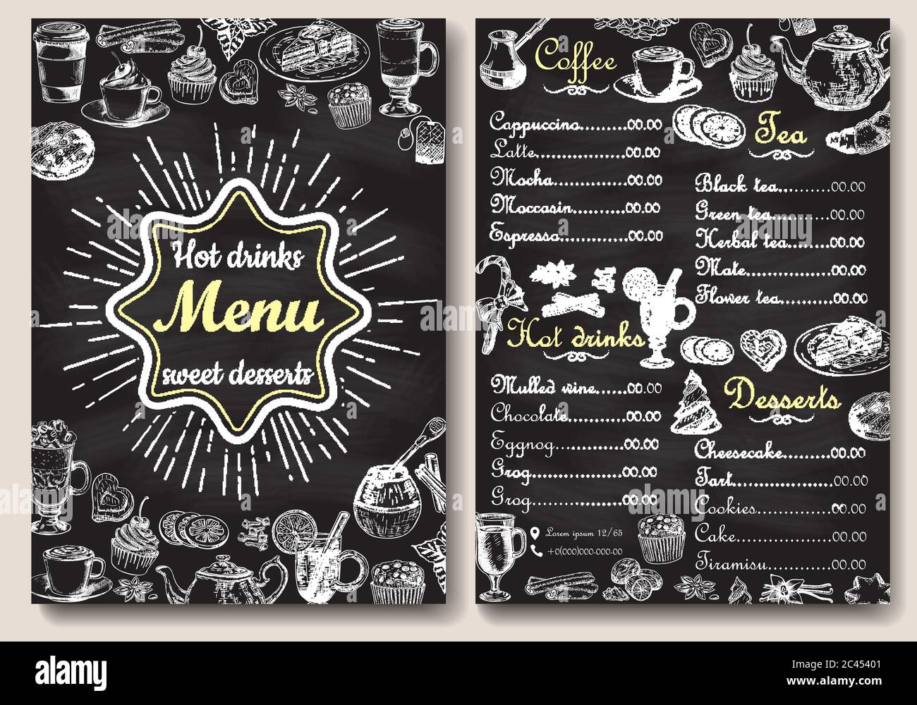 Restaurant Tafel Menü Design Vektor handgezeichnete Illustration  Stock-Vektorgrafik - Alamy