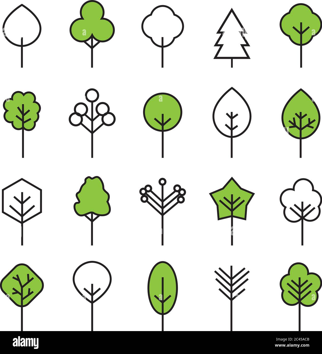 Symbol für Gliederungsbaum. Abstrakte Baumstruktur dünne Symbole. Umreißen Sie lineare Pflanzen. Bearbeitbare Konturfüllung. Baum einfaches isoliertes Vektorsymbol. Stock Vektor