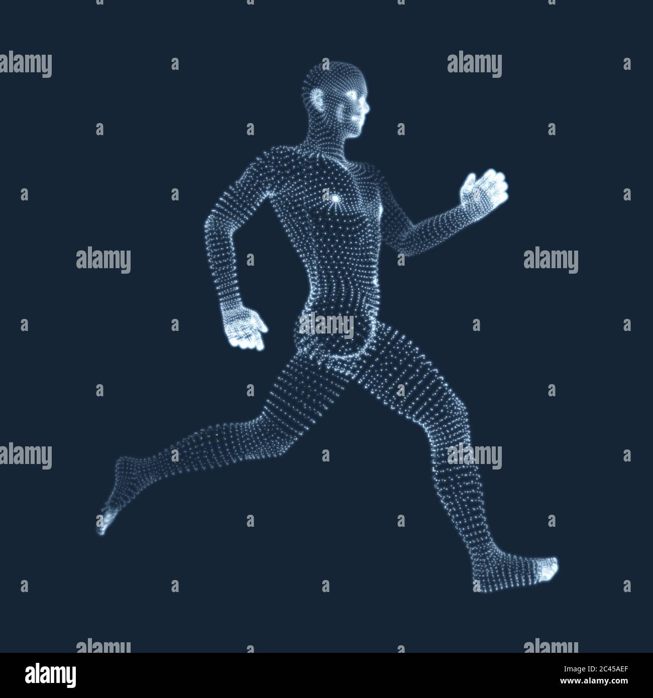 Läuft man. Vektorgrafiken aus Teilchen. 3D-Modell des Menschen. Human Body Model. Body Scanning. Ansicht von der menschlichen Körper. Stock Vektor