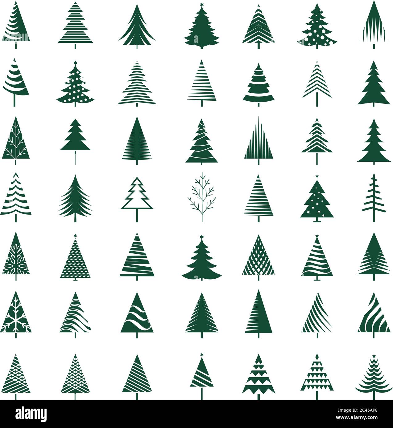 Symbol für grüne Winterbäume festlegen. Vektorgrafik. Stock Vektor