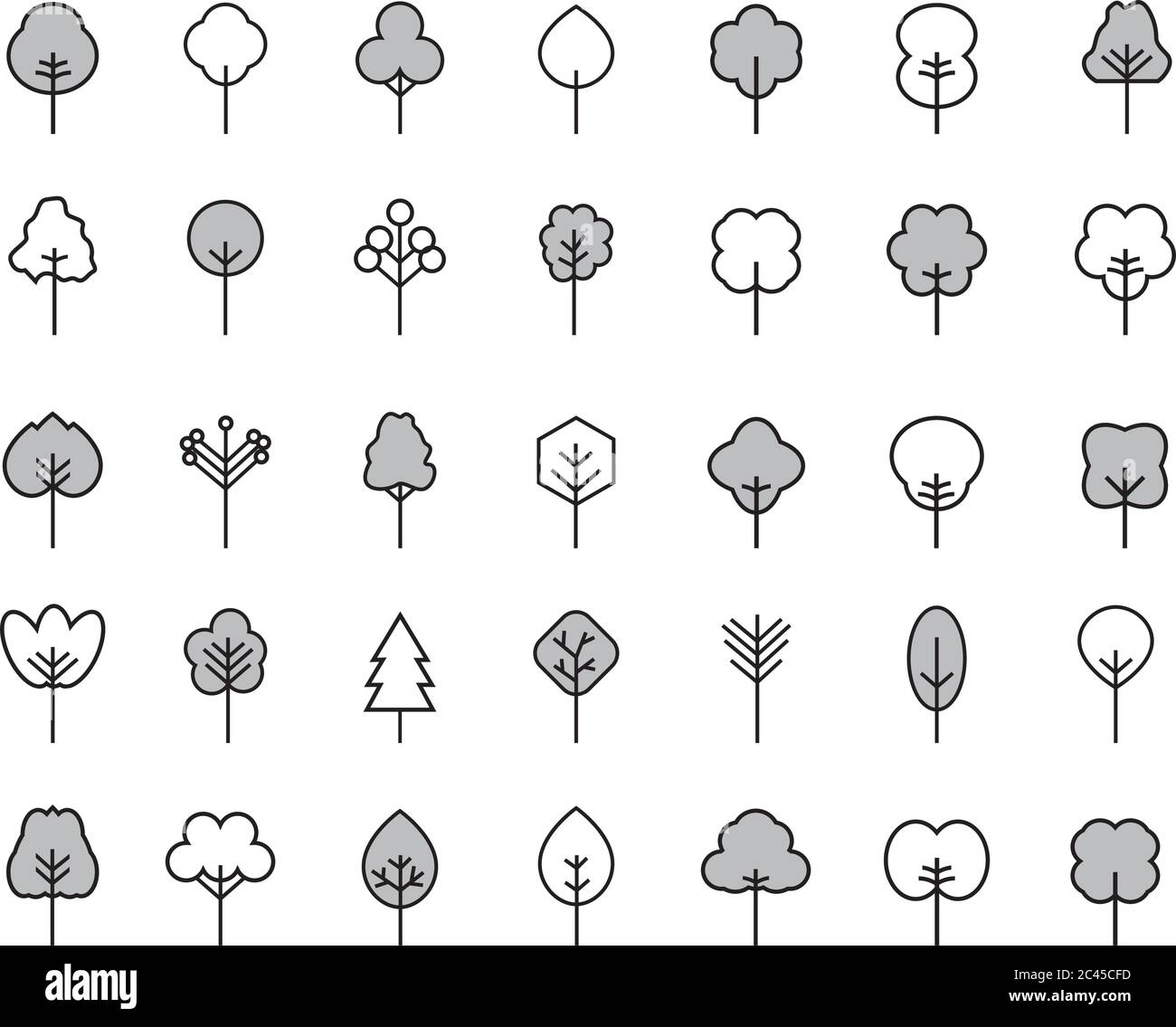 Symbol für Gliederungsbaum. Abstrakte Baumstruktur dünne Symbole. Umreißen Sie lineare Pflanzen. Bearbeitbare Konturfüllung. Baum einfaches isoliertes Vektorsymbol. Vektor. Stock Vektor