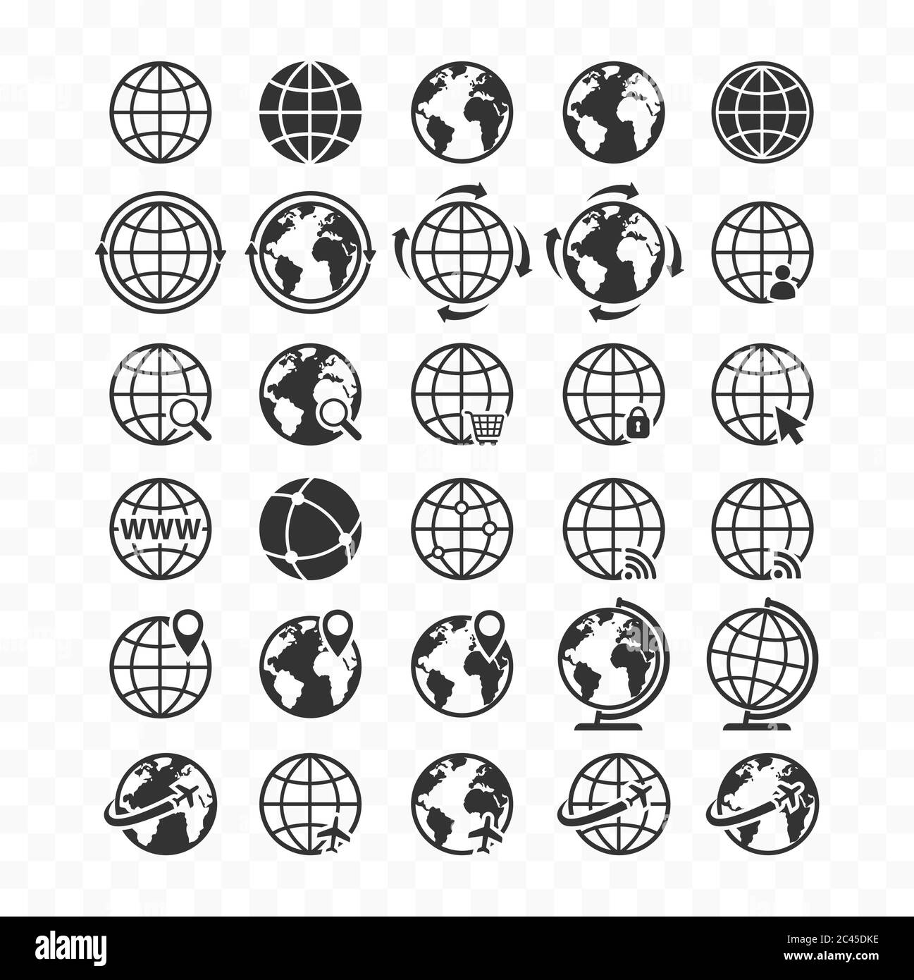 Globe Web Icon Set. Planet Erde Symbole für Websites. Stock Vektor