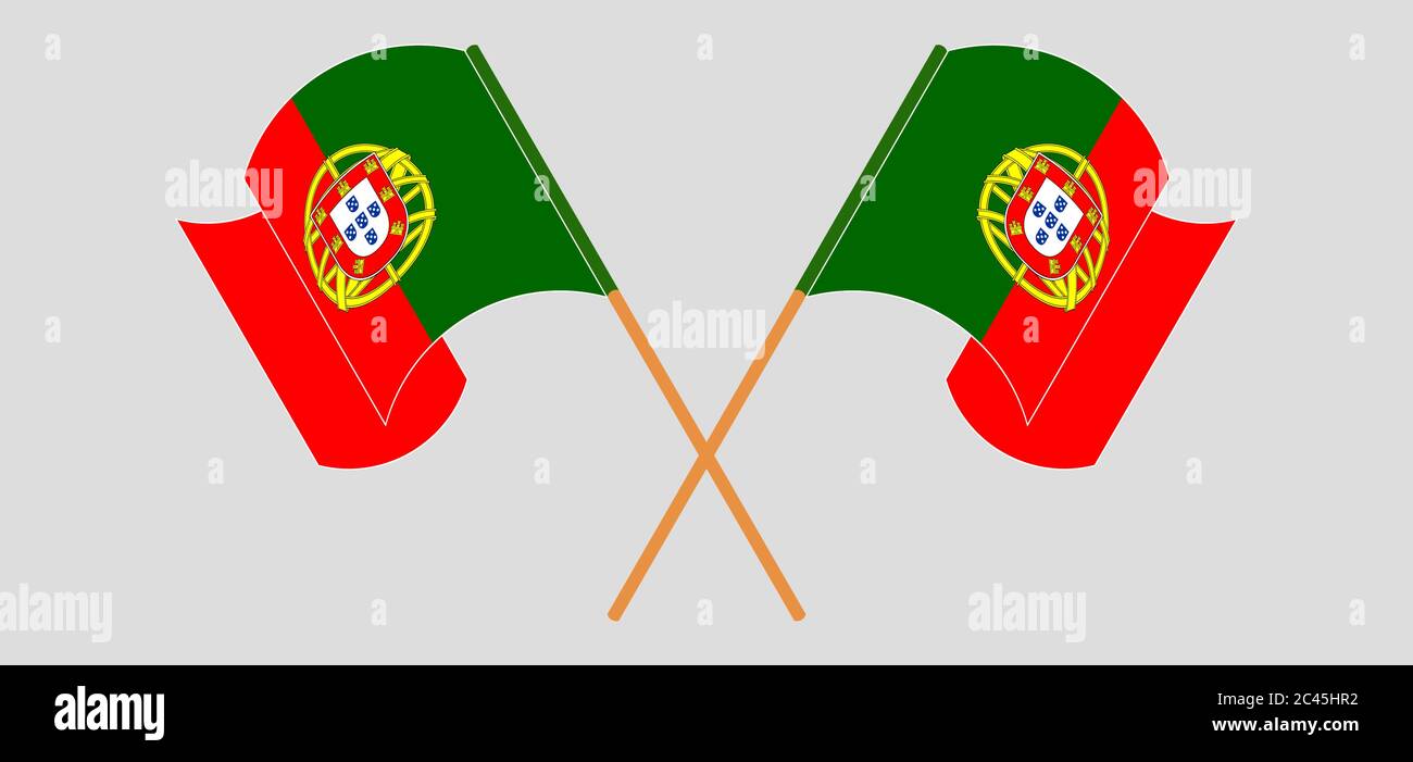 Gekreuzte und winkende Flaggen Portugals. Vektorgrafik Stock Vektor