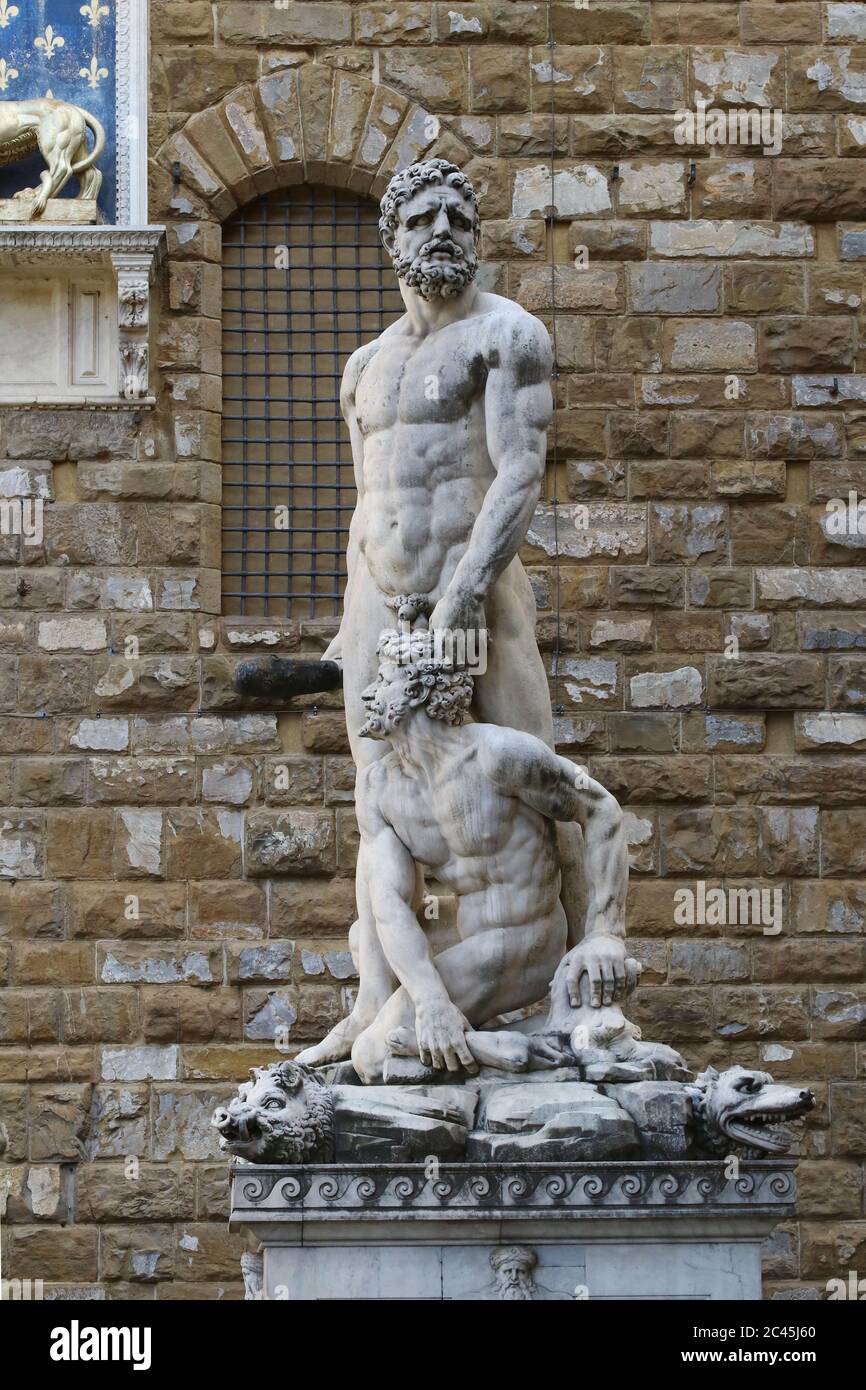 Herkules und Cacus Statue Sculture, Signoria Platz, Florenz, Italien Stockfoto