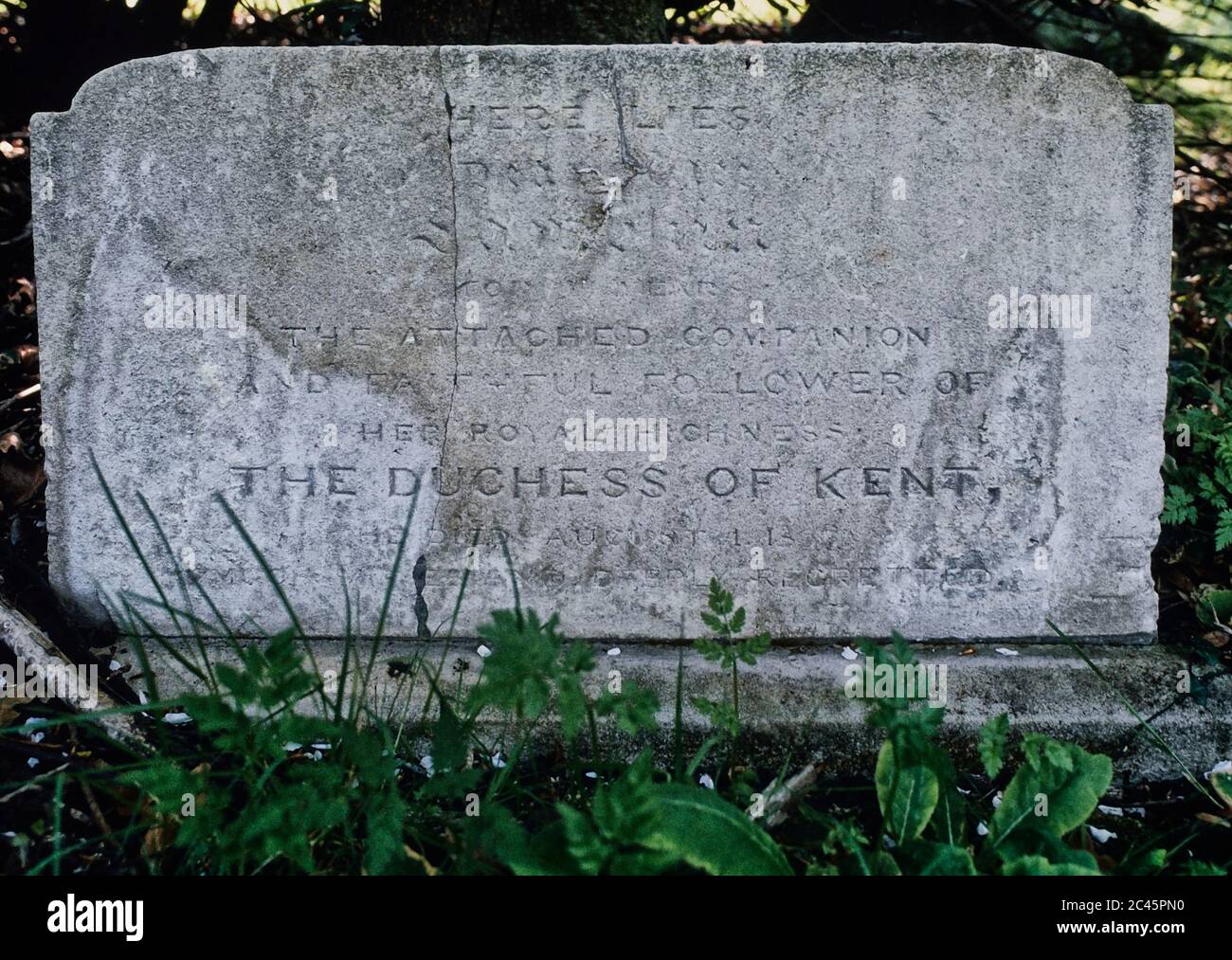 Das Grab von der Herzogin von Kent geliebten Hund Sambkin, gekennzeichnet durch einen einfachen Stein. Frogmore. Windsor. Berkshire. England. UK Stockfoto