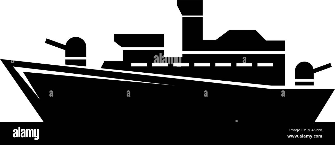 Schlachtschiff Zerstörer, Kriegsschiff Cruiser. Abbildung des Symbols für flache Vektorgrafik. Einfaches schwarzes Symbol auf weißem Hintergrund. Schlachtschiff Zerstörer, Kriegsschiff Cruiser s Stock Vektor