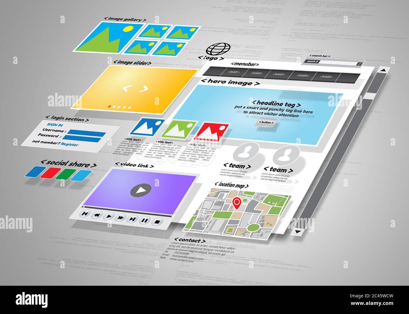 Website-Design und Entwicklung Projekt Stockfoto
