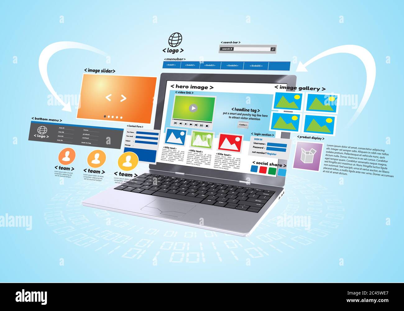 Website-Design und Entwicklung Projekt Stockfoto