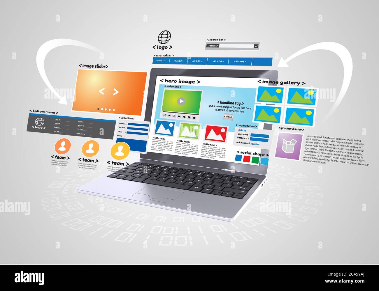 Website-Design und Entwicklung Projekt Stockfoto