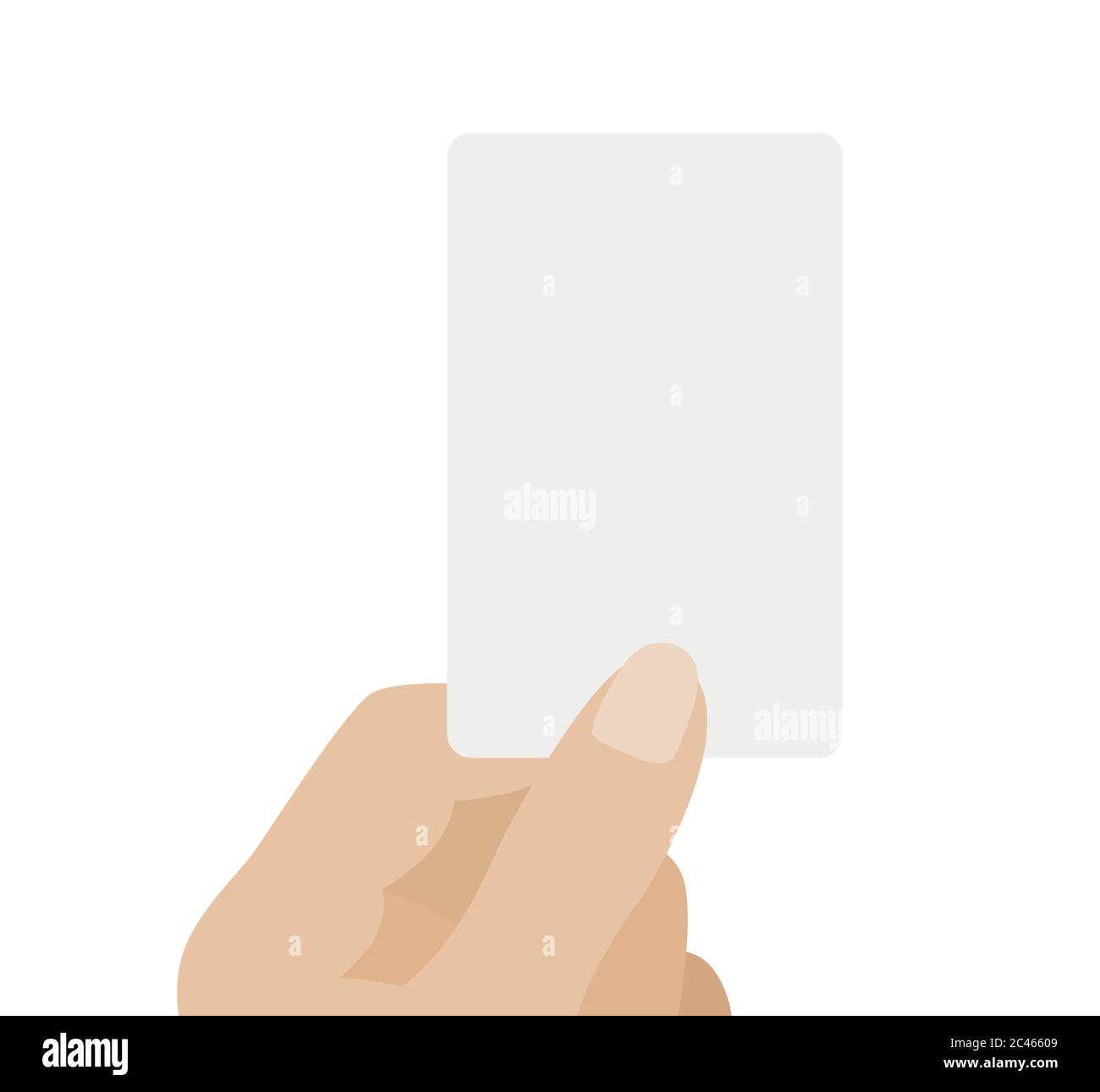Hand hält weiße Karte, isoliert auf weißem Hintergrund. Vektorgrafik mit flachem Design Stock Vektor