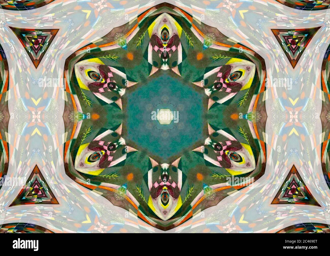 Mandala aus den Farben des Kunstwerks Vollmond des schweizerischen deutschen Künstlers Paul Klee. Stockfoto