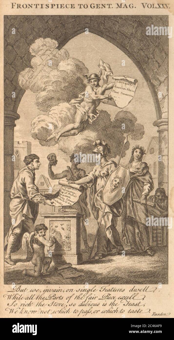 Frontispiz zu Gentleman's Magazine Vol XXV. Titelblätter 1755 Alter Druck Stockfoto