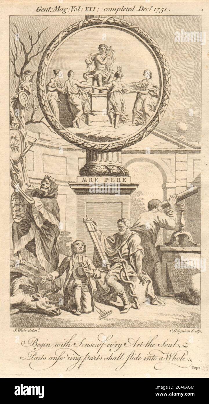 Gents mag Vol. 21 Frontis. "Beginne mit dem Sinn jeder Kunst der Seele" - Papst 1751 Stockfoto