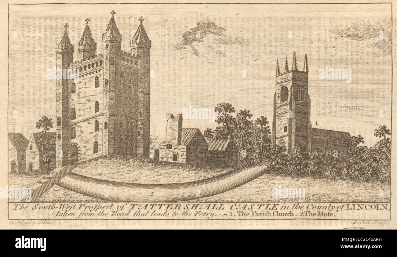 Südwestliche Aussicht auf Tattershall Castle & Collegiate Church, Lincolnshire 1759 Stockfoto