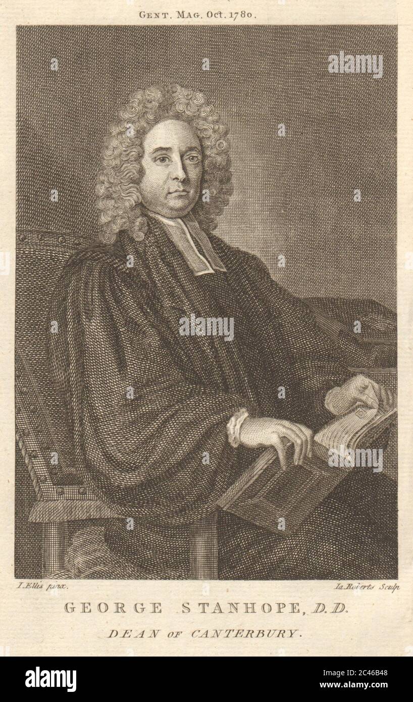 George Stanhope, D.D., Dekan von Canterbury. Kent. Klerus 1780 alte antike Druck Stockfoto