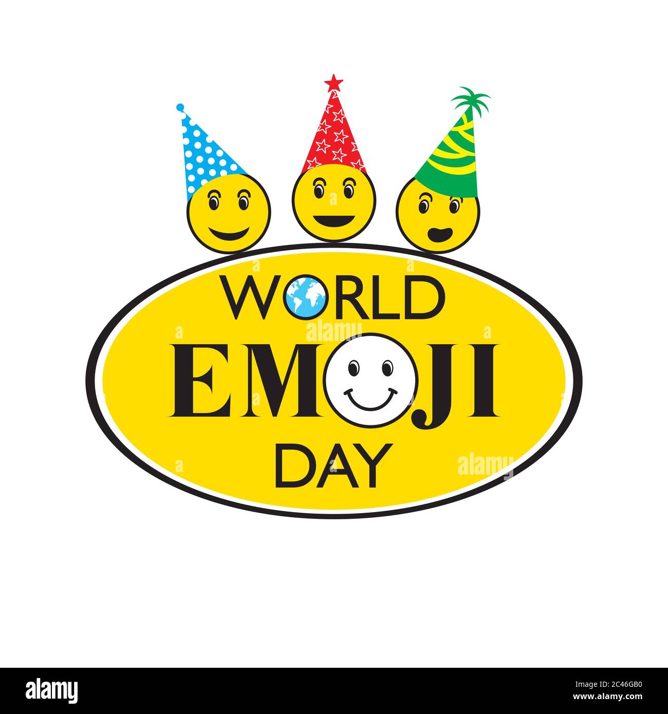 vektor-Illustration der Welt Emoji Tag Poster oder Grußkarte Design Stock Vektor
