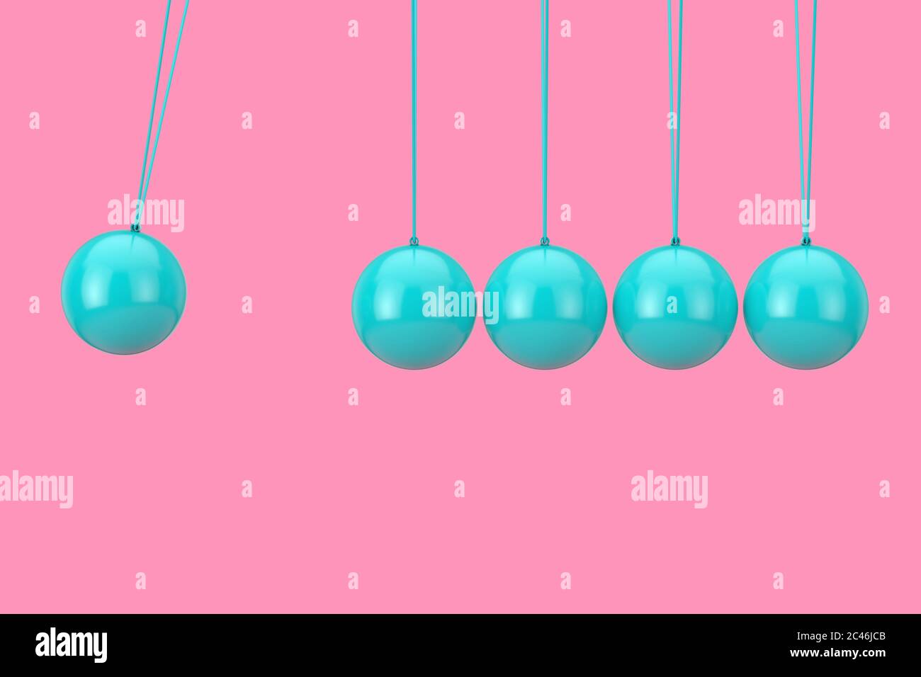 Blue Newton's Sphere Cradle Duotone auf einem rosa Hintergrund. 3d-Rendering Stockfoto