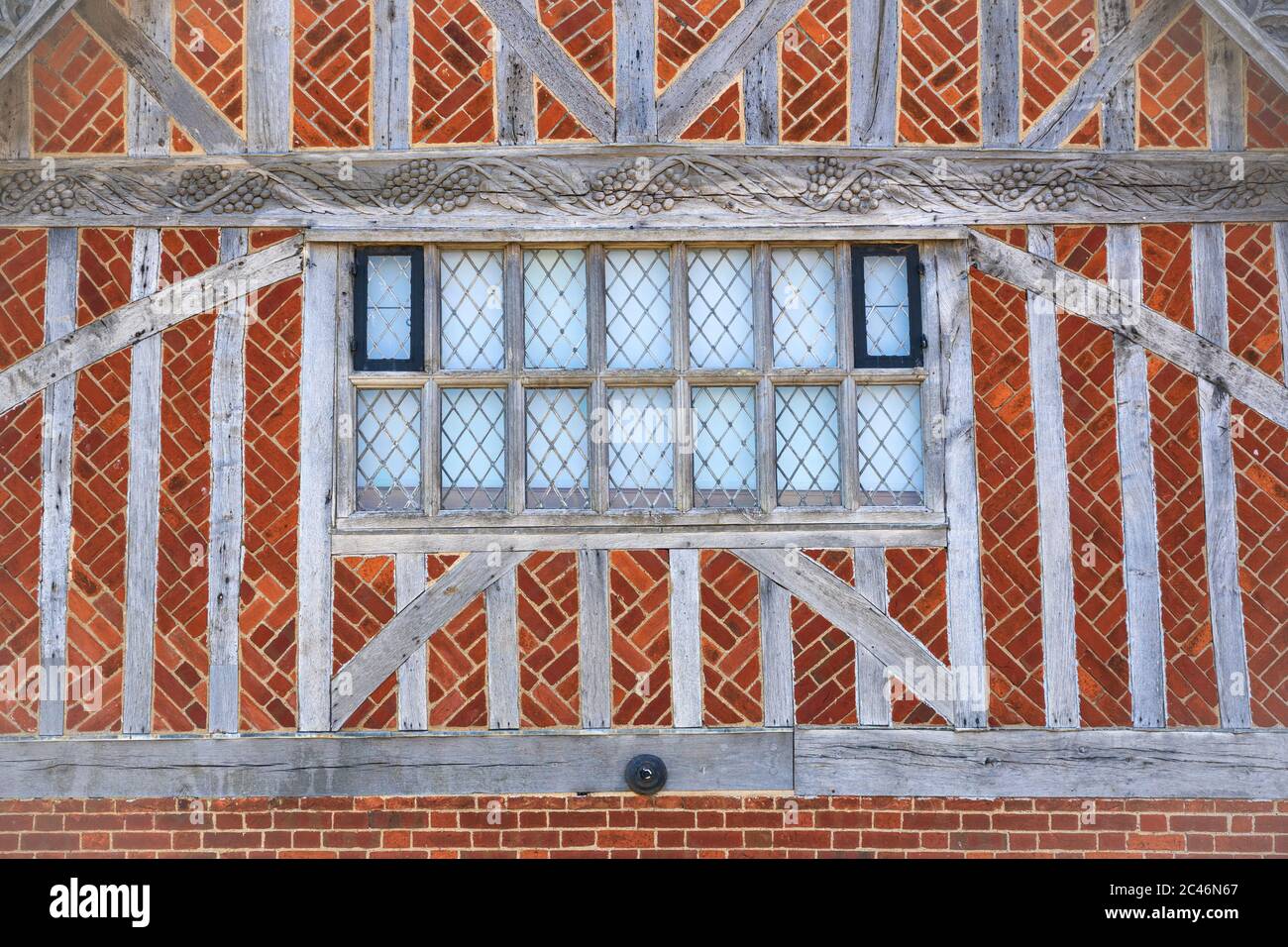 Nahaufnahme des Holzrahmens in der Moot Hall, Aldeburgh, Suffolk. GROSSBRITANNIEN Stockfoto