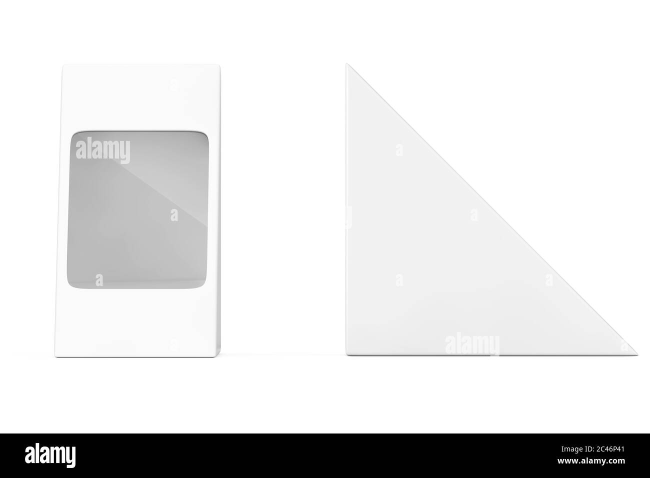 Weiße Karton Dreiecksverpackung Pox für Lebensmittel, Geschenke oder andere Produkte mit leerem Raum für Ihr Design auf weißem Hintergrund. 3d-Rendering Stockfoto