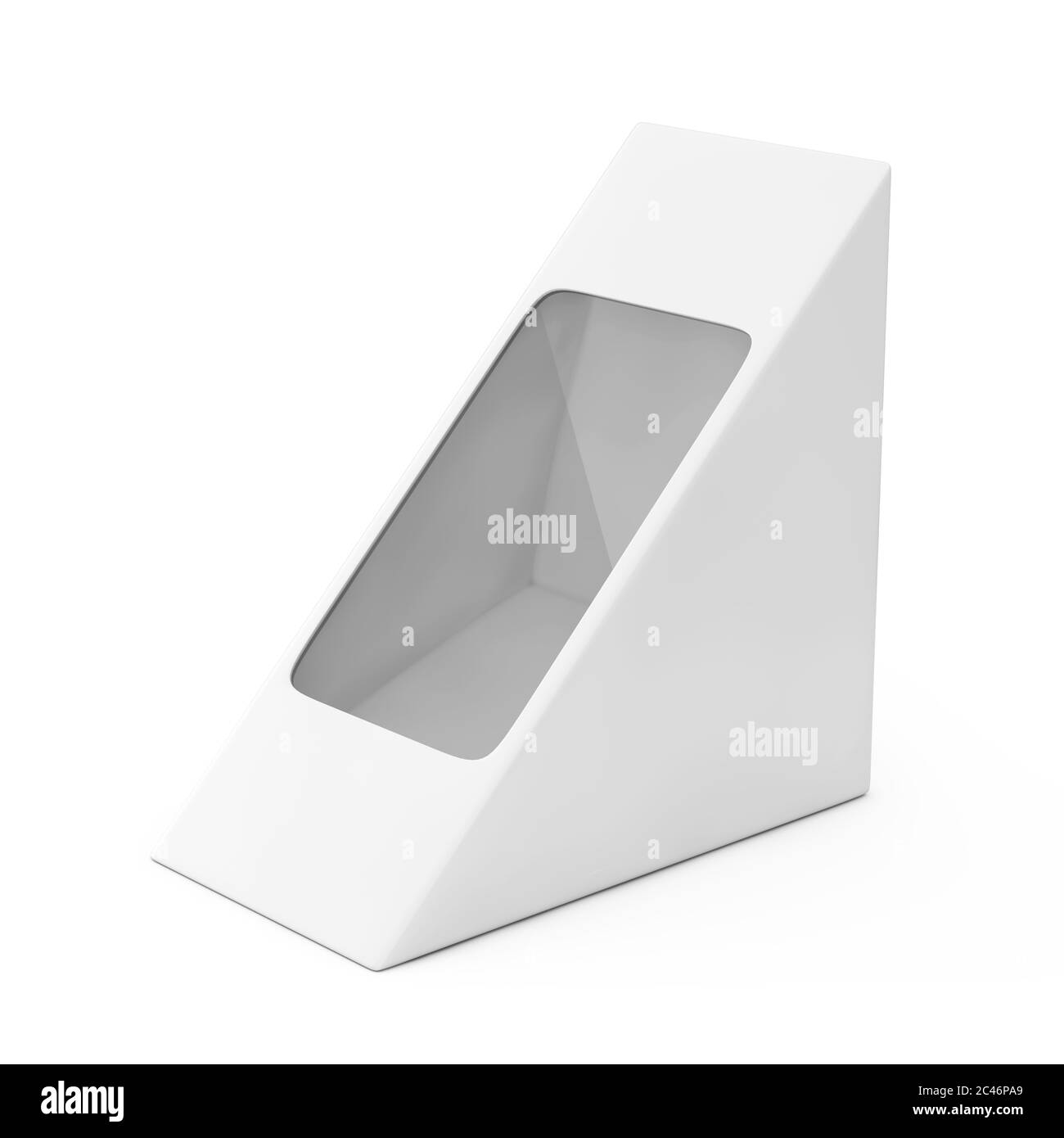 Weiße Karton Dreiecksverpackung Pox für Lebensmittel, Geschenke oder andere Produkte mit leerem Raum für Ihr Design auf weißem Hintergrund. 3d-Rendering Stockfoto