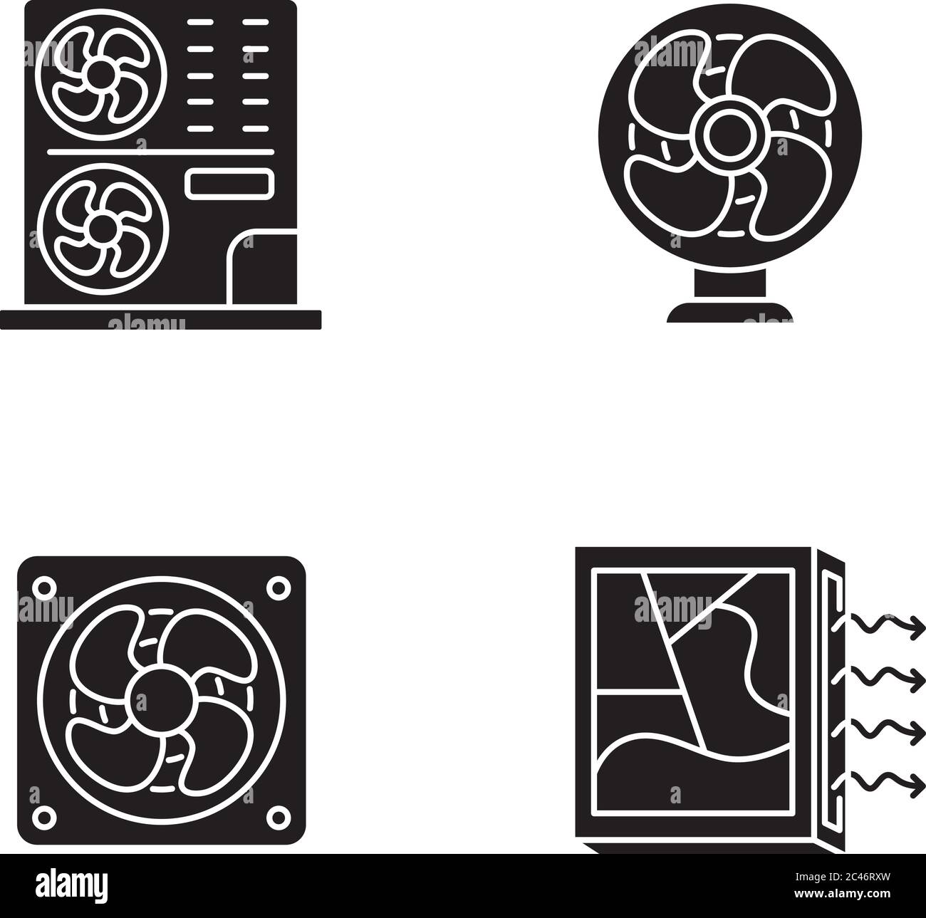 Schwarze Glyphsymbole für Luftkühlung auf weißem Raum eingestellt Stock Vektor