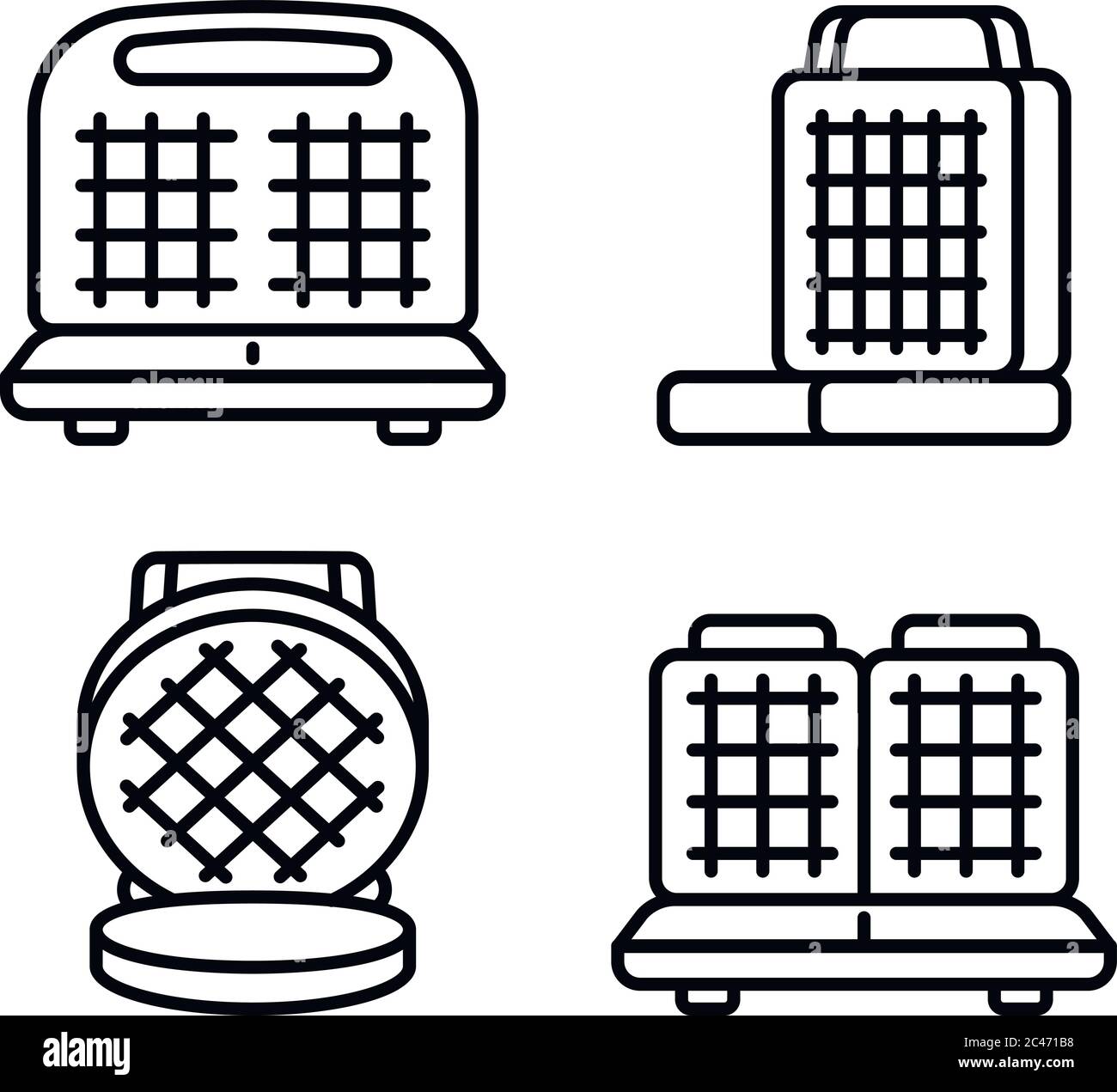 Waffeleisen - Ikonen. Umreißende Reihe von Vektorsymbolen aus Waffeleisen für Webdesign, isoliert auf weißem Hintergrund Stock Vektor