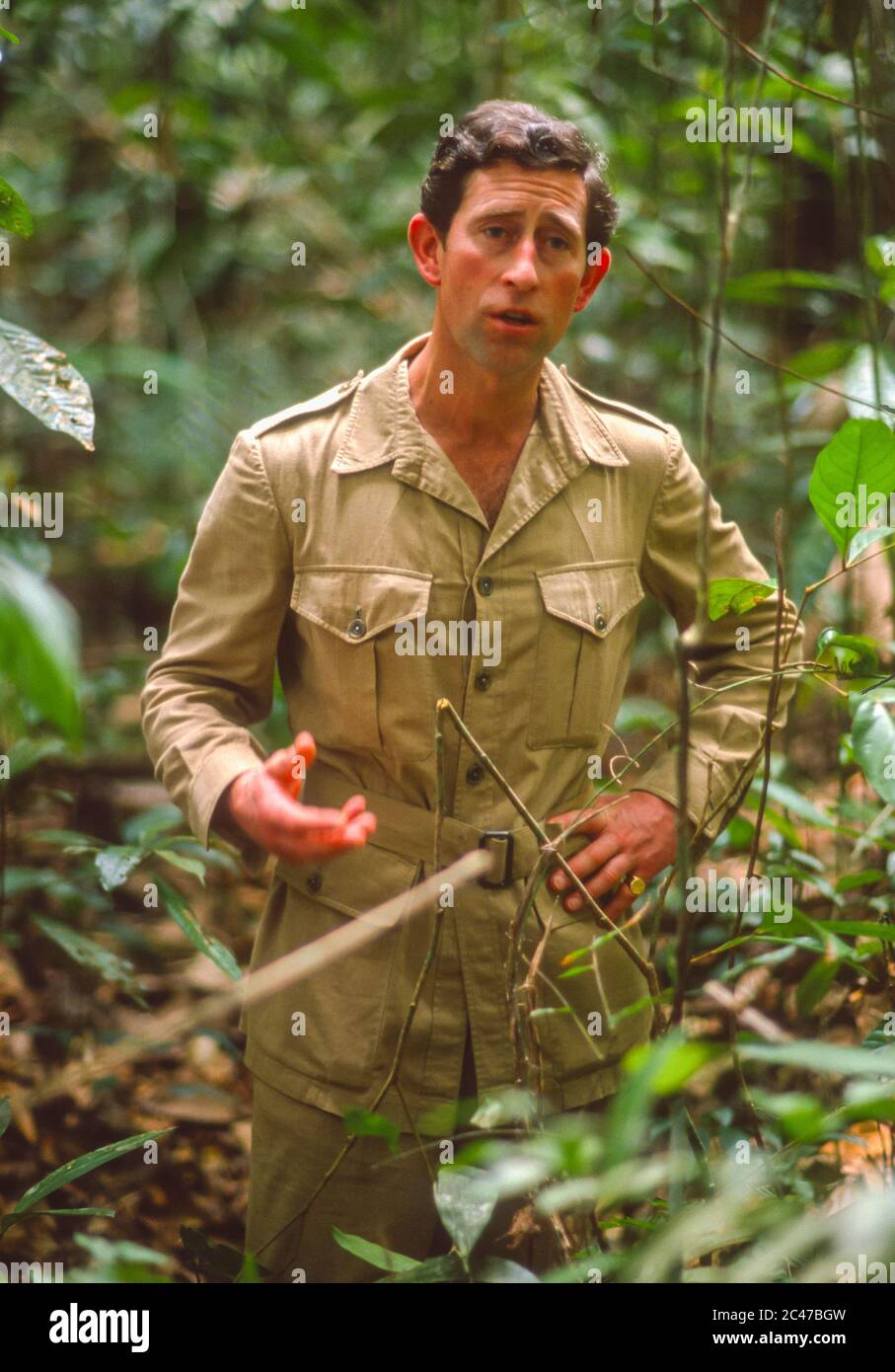 AMAZONAS TERRITORY, VENEZUELA, 24. FEBRUAR 1989 - Prinz Charles im Dschungel. Stockfoto