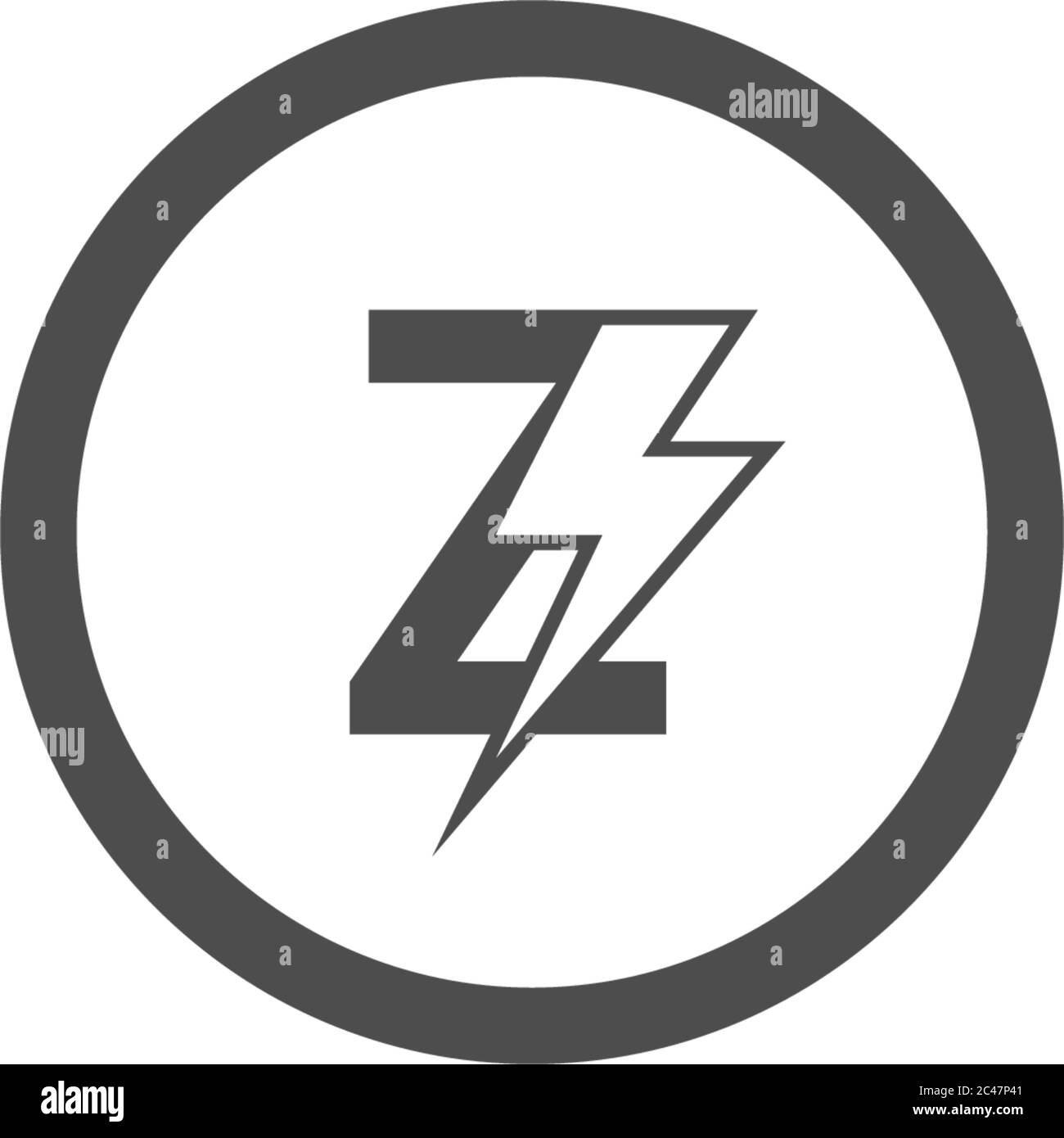 Buchstabe Z Concept Logo Design, Kombination mit Blitz-Symbol, in schwarzer Farbe Stock Vektor