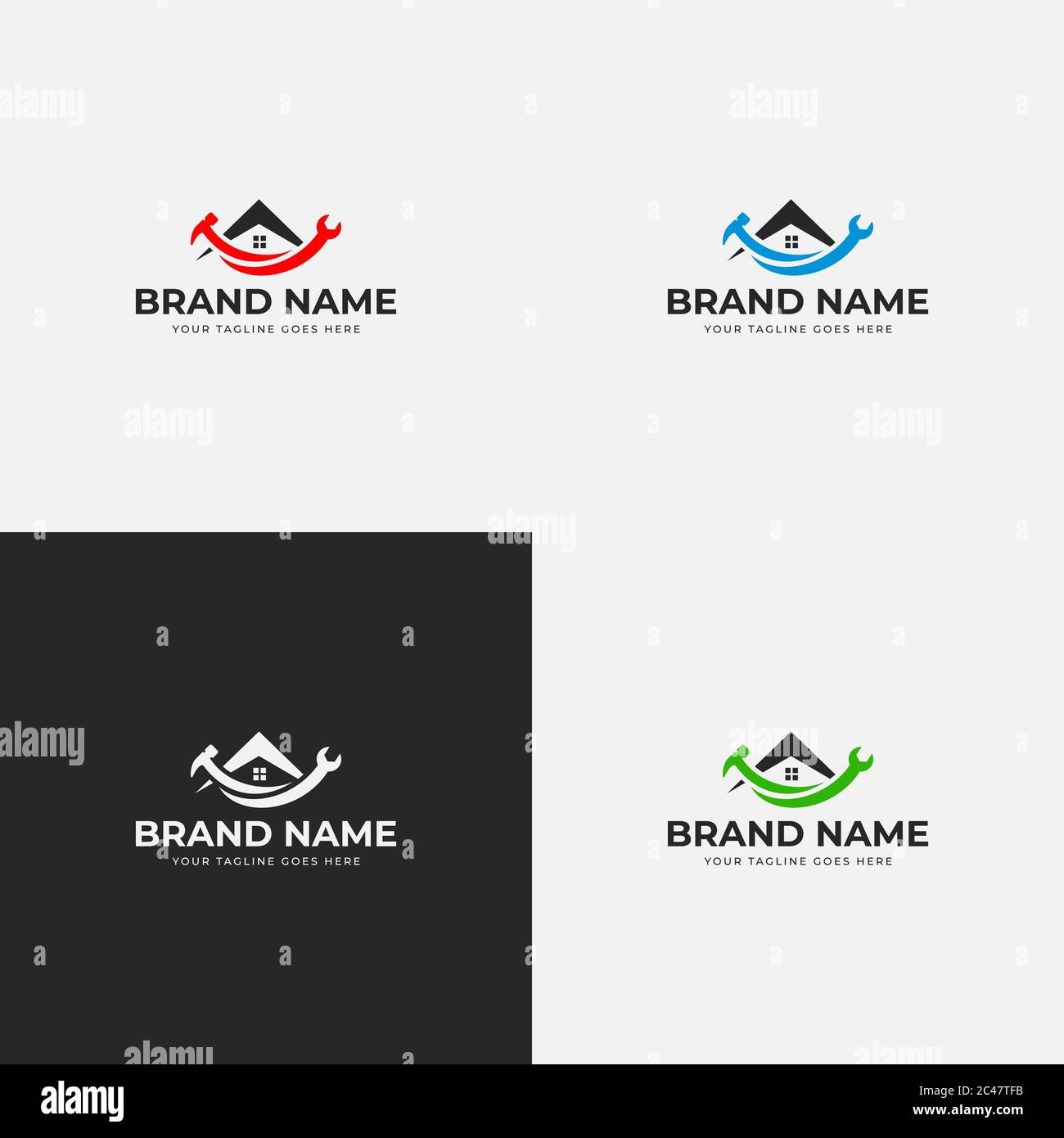 Startseite Reparatur Logo Design Vorlage Vektor Illustration. Haus Gebäude Werkzeuge Vektor-Design. Haus Bau Logo Symbol Design. Stock Vektor