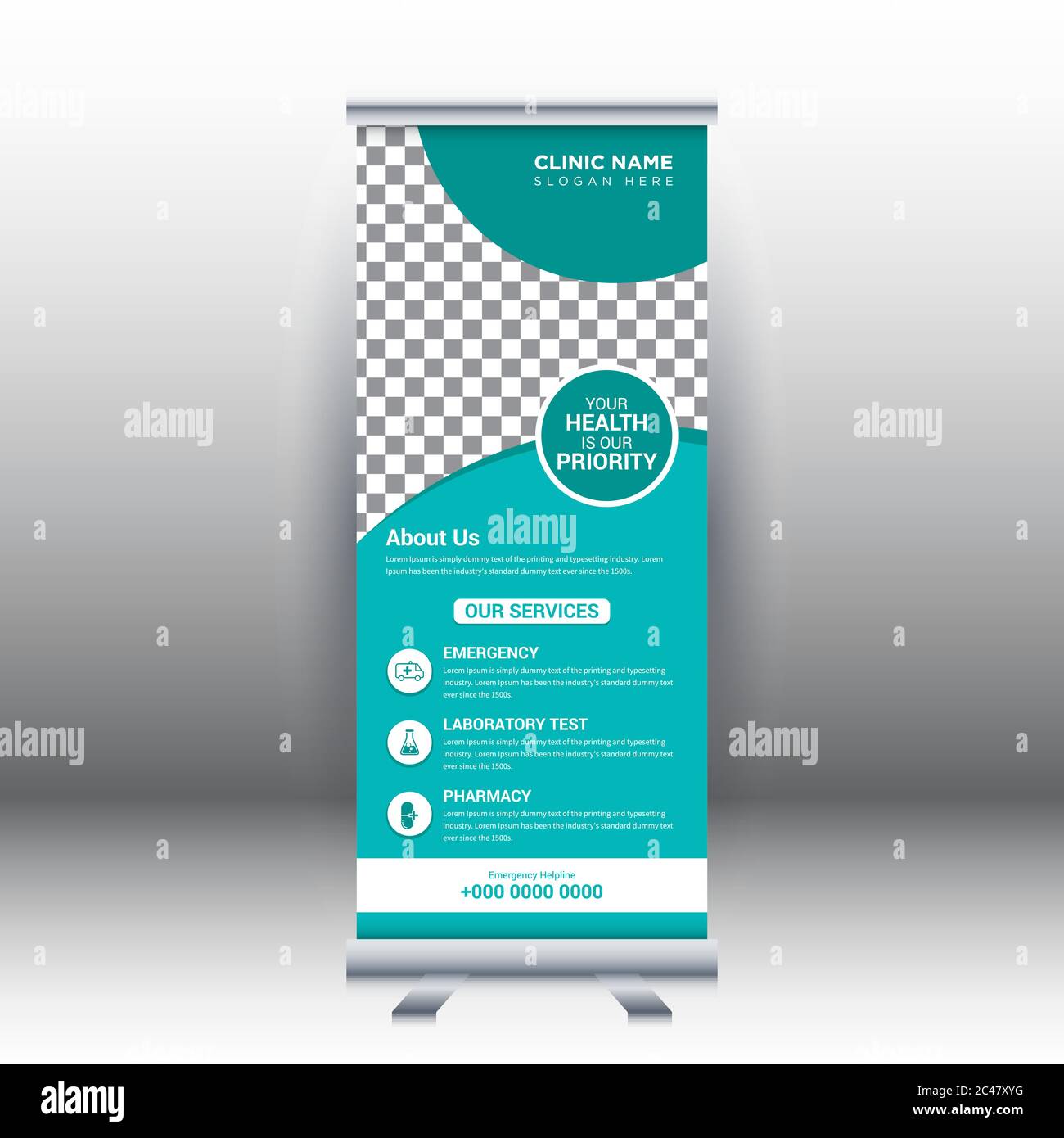 Kreative abstrakte moderne medizinische Roll-up Banner Design Vorlage  Vektor Illustration Konzept. Spital Gesundheitsförderung Standee Banner  Stock-Vektorgrafik - Alamy