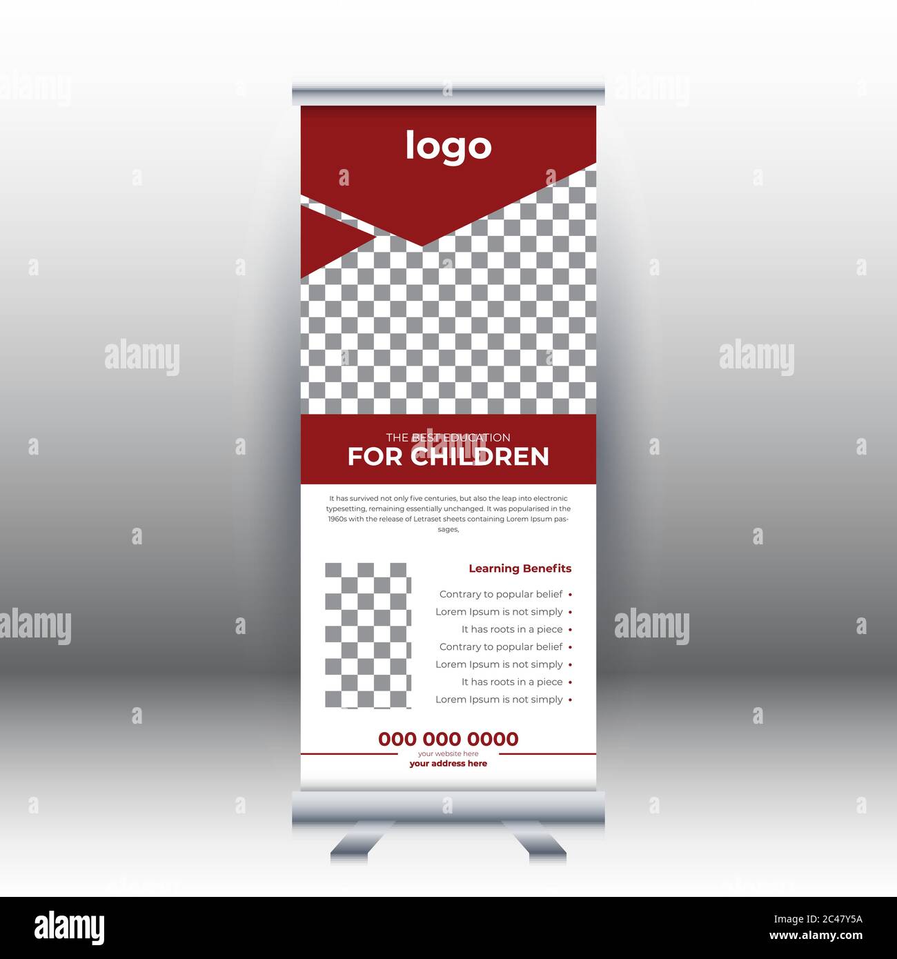 Bildung Roll Up Banner Standvorlage. Kreative Banner-Design. Kind Schule Roll-up Banner Design.Professional Förderung Banner. Ausstellungsdesign. 03 Stock Vektor