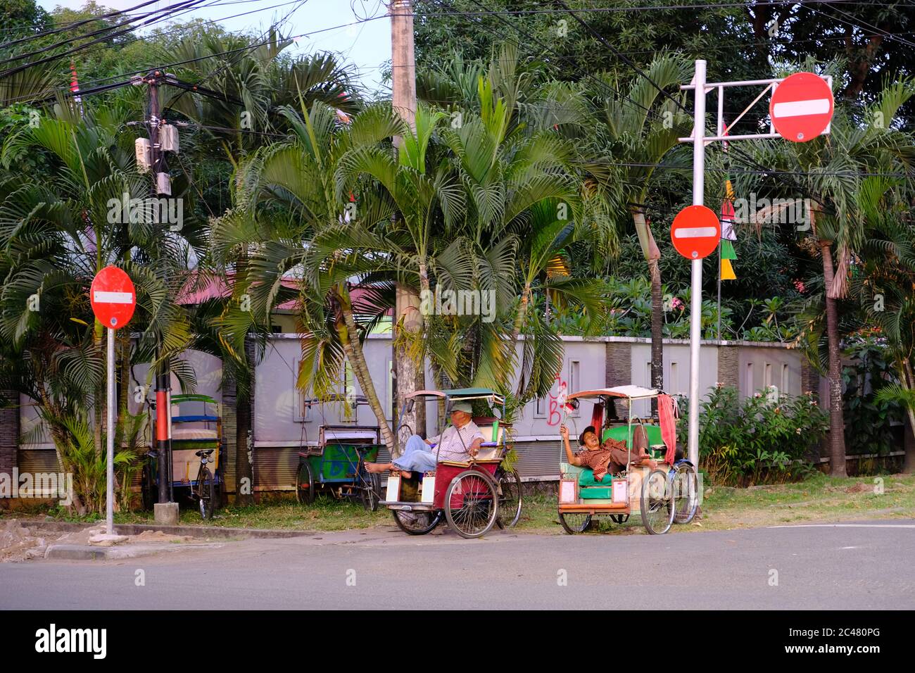 Makassar Indonesia - Fahrrad-Rikscha Stockfoto