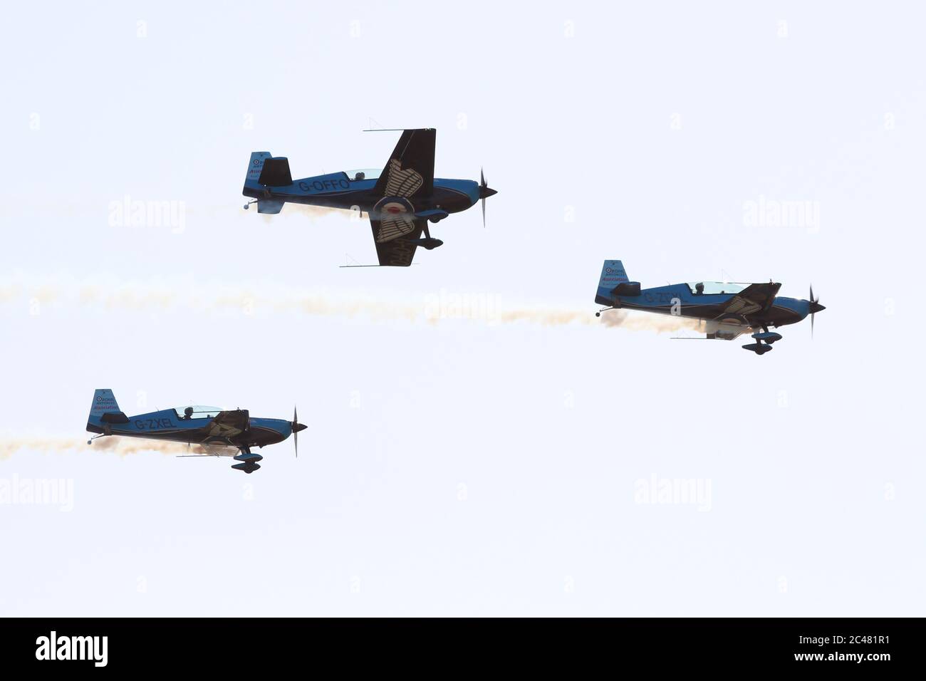 Das Kunstflugteam von Blades, während ihrer Ausstellung auf der RAF Leuchars Airshow 2012. Stockfoto