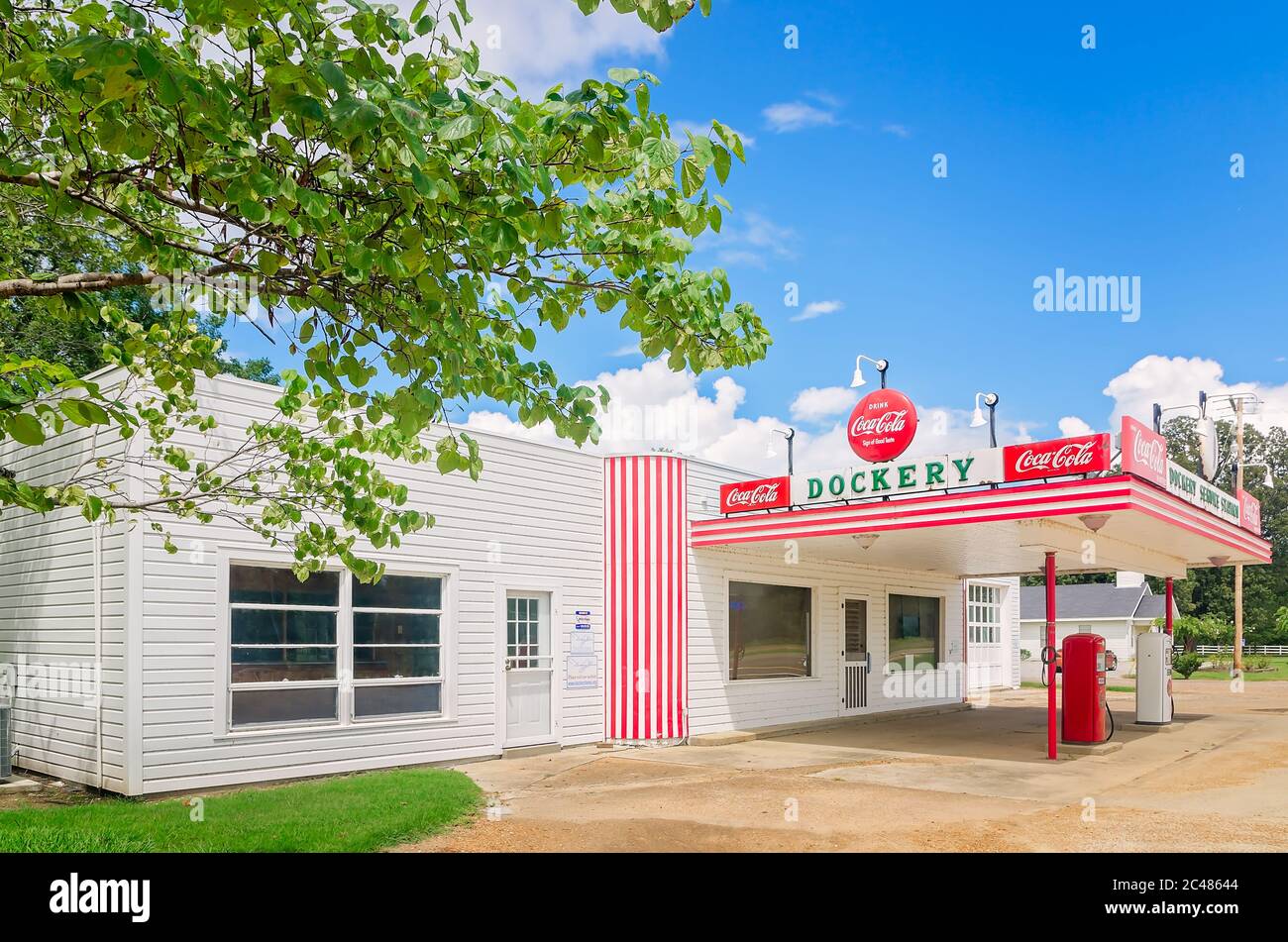 Die Dockery Service Station steht auf dem Gelände der Dockery Farms, 12. August 2016, in Cleveland, Mississippi. Stockfoto