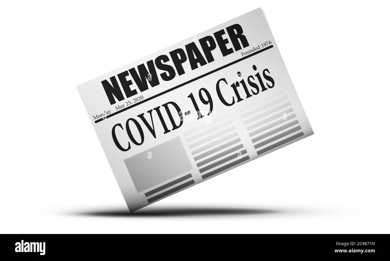 Zeitungsausgaben mit Covid-19 Krisennachrichten, 3d-Rendering Stockfoto