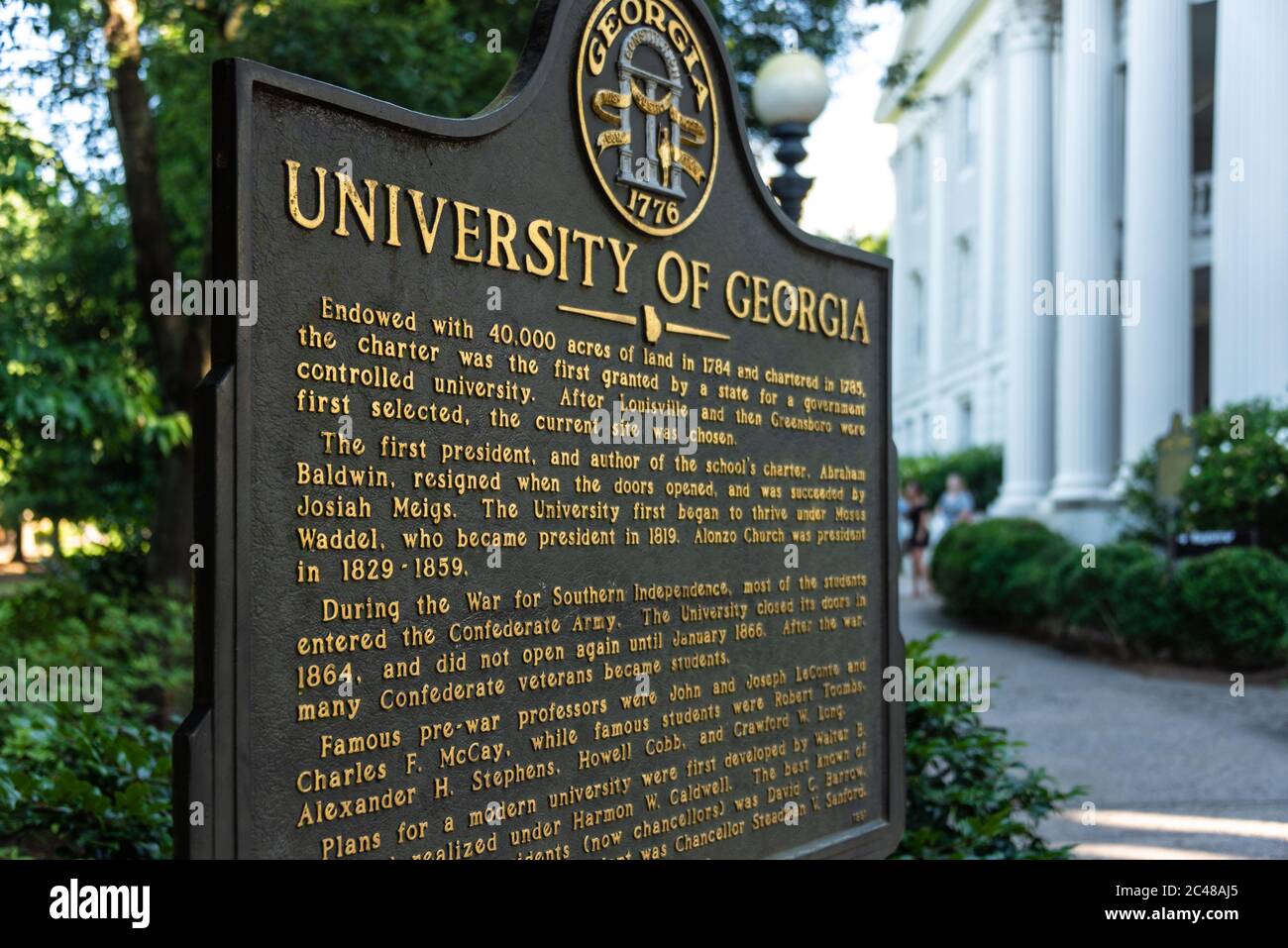 Historische Markierung auf dem Campus Nord der Universität von Georgien in Athen, Georgia. (USA) Stockfoto