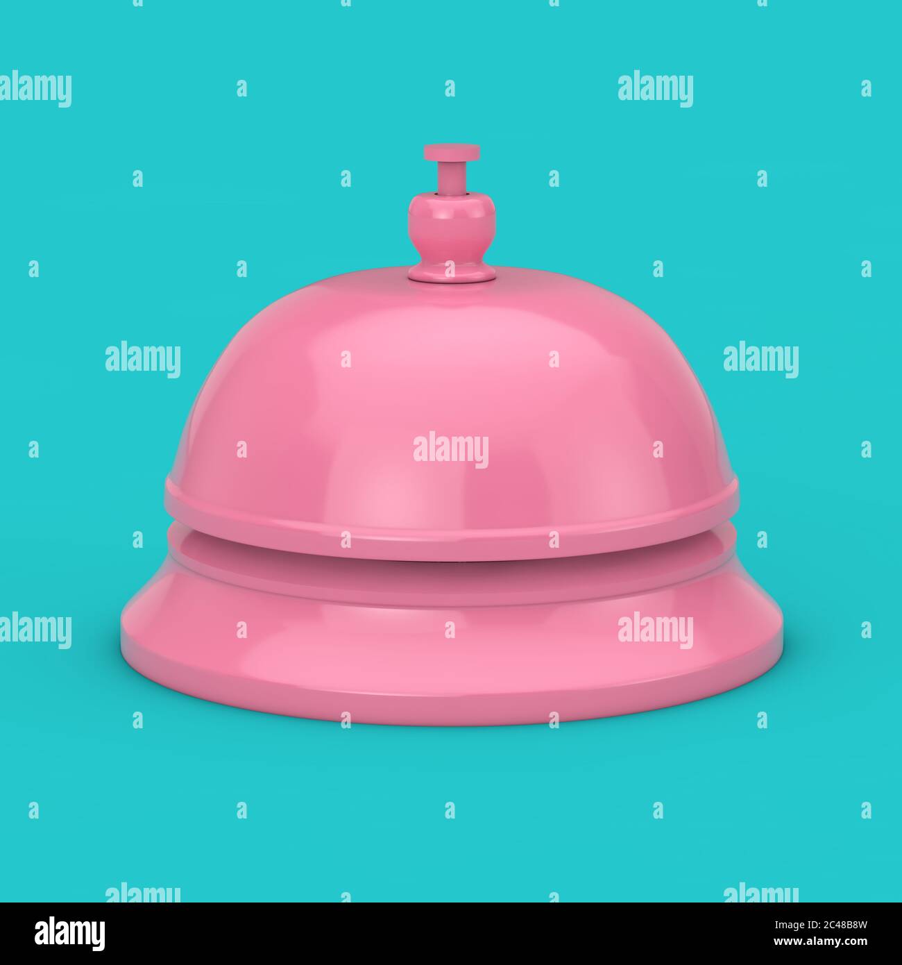 Pink Reception Ring Alarm Service Bell Mock up auf einem blauen Hintergrund. 3d-Rendering Stockfoto