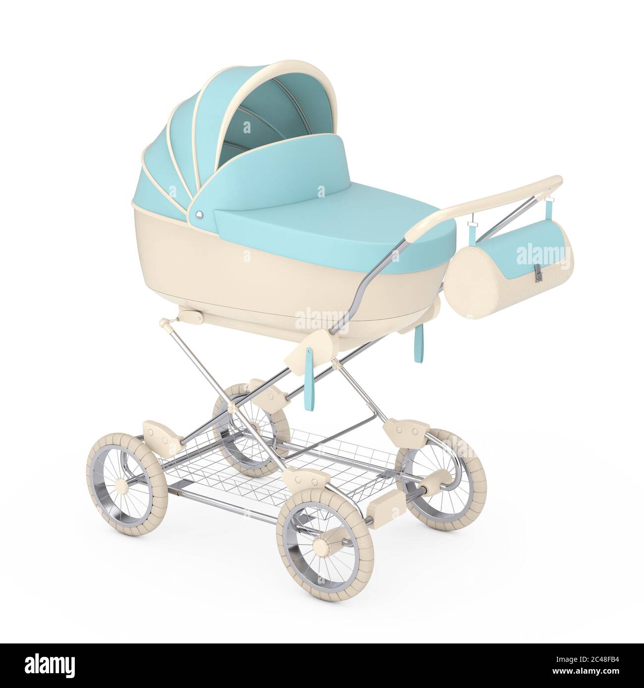 Moderner blauer Babywagen, Kinderwagen, Kinderwagen auf weißem Hintergrund.  3d-Rendering Stockfotografie - Alamy