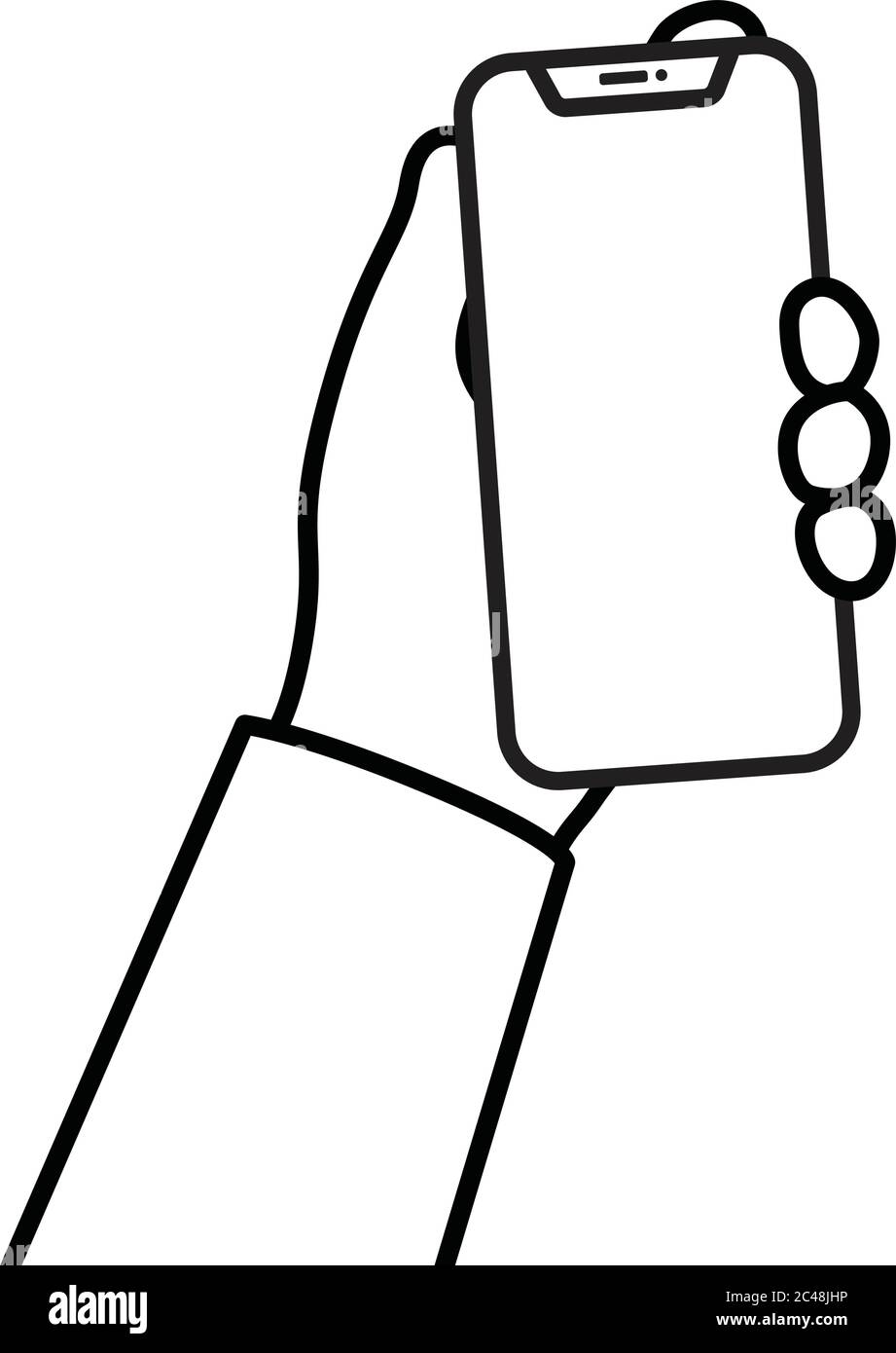 Hand mit Mobiltelefon Linear Stock Vektor